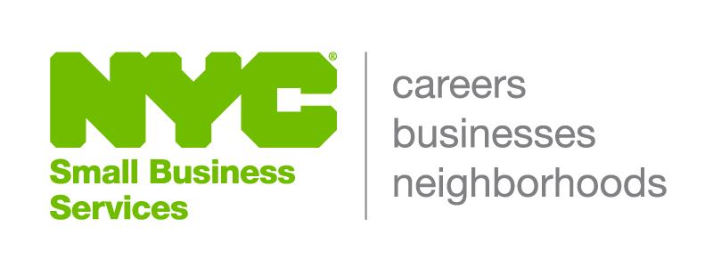 NYC Small Business Services logo, promoting careers, businesses, and neighborhoods in vibrant green and gray text.