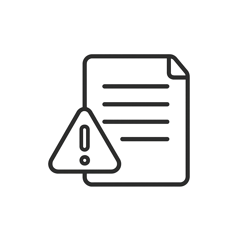 Document with warning icon indicating caution, error, or alert notification.