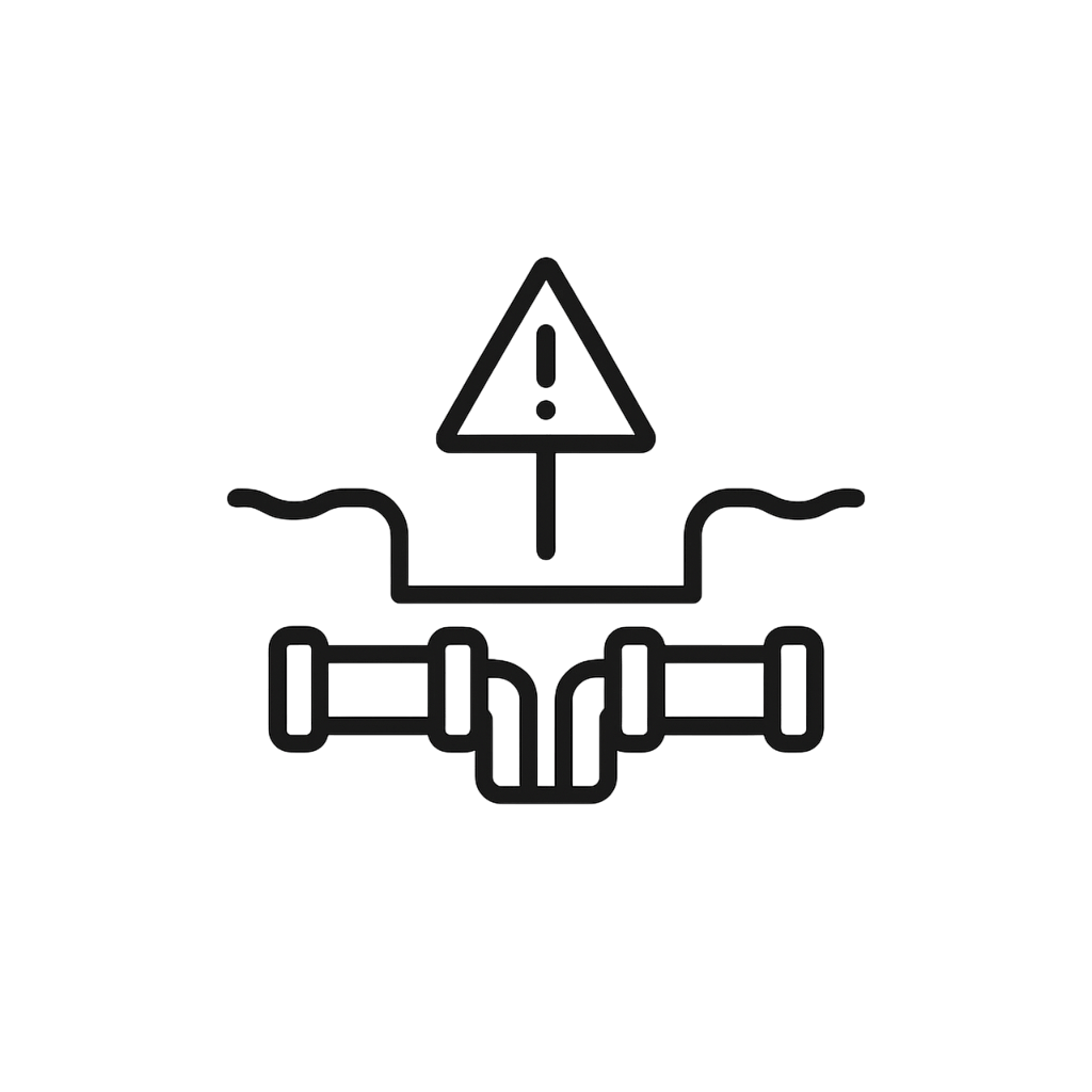 Pipeline warning icon indicating potential leak or hazard.